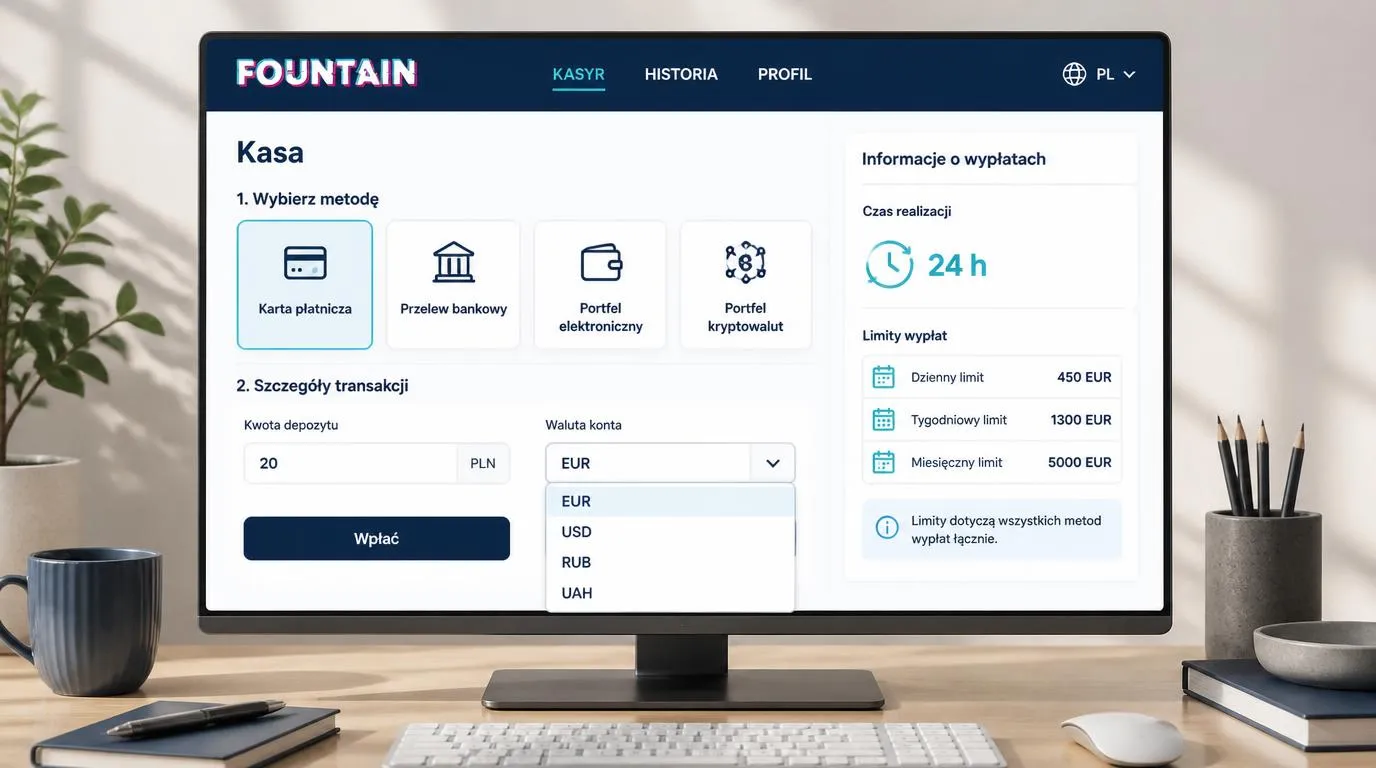Dwie karty oferty powitalnej z bonusem 20 € bez depozytu i wskazaną kwotą depozytu 20 PLN